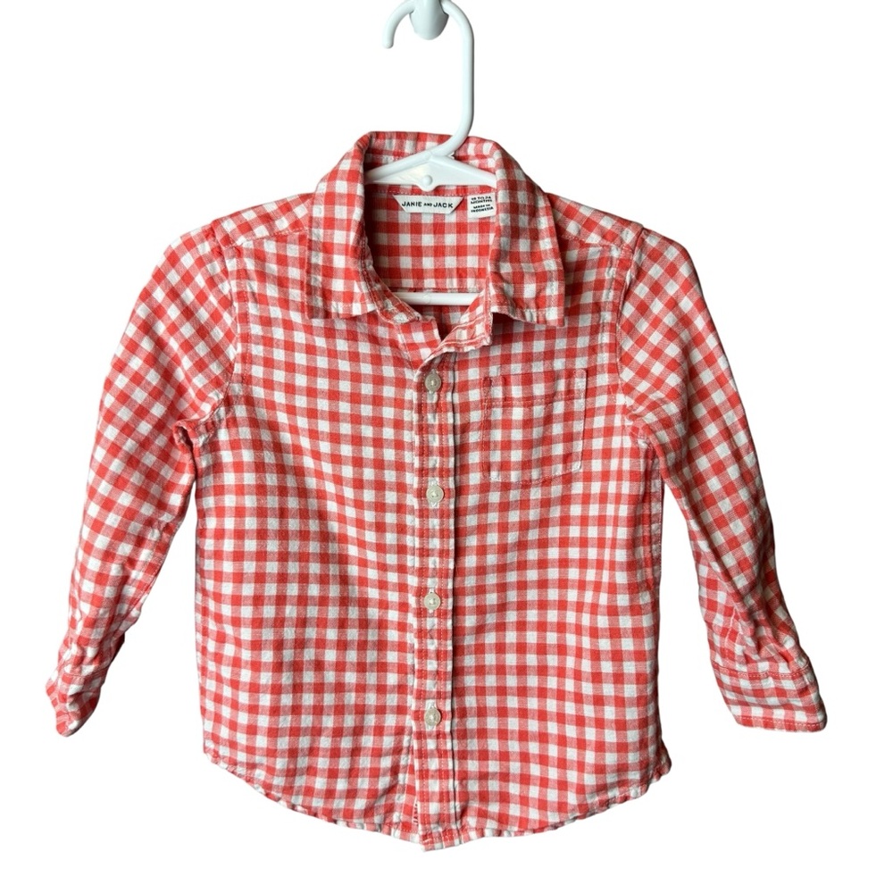 Janie and Jack Gingham Long Sleeve Linen Shirt 18-24M